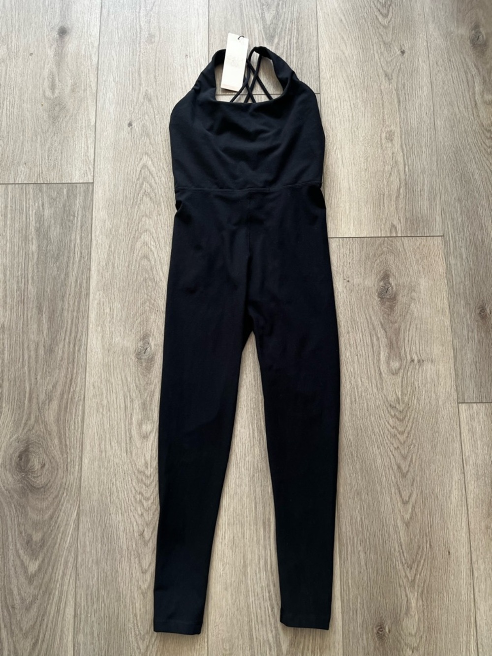 CALIA by Carrie Underwood Black Cross-Back Halter Jumpsuit